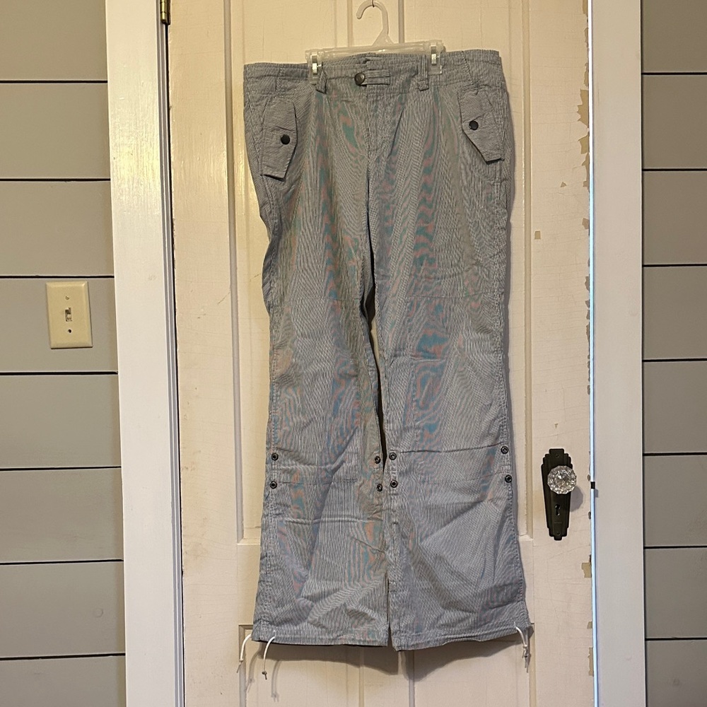 American Eagle Outfitters‎ Y2K Gray pinstripe Utility Jeans drawstring hem 14